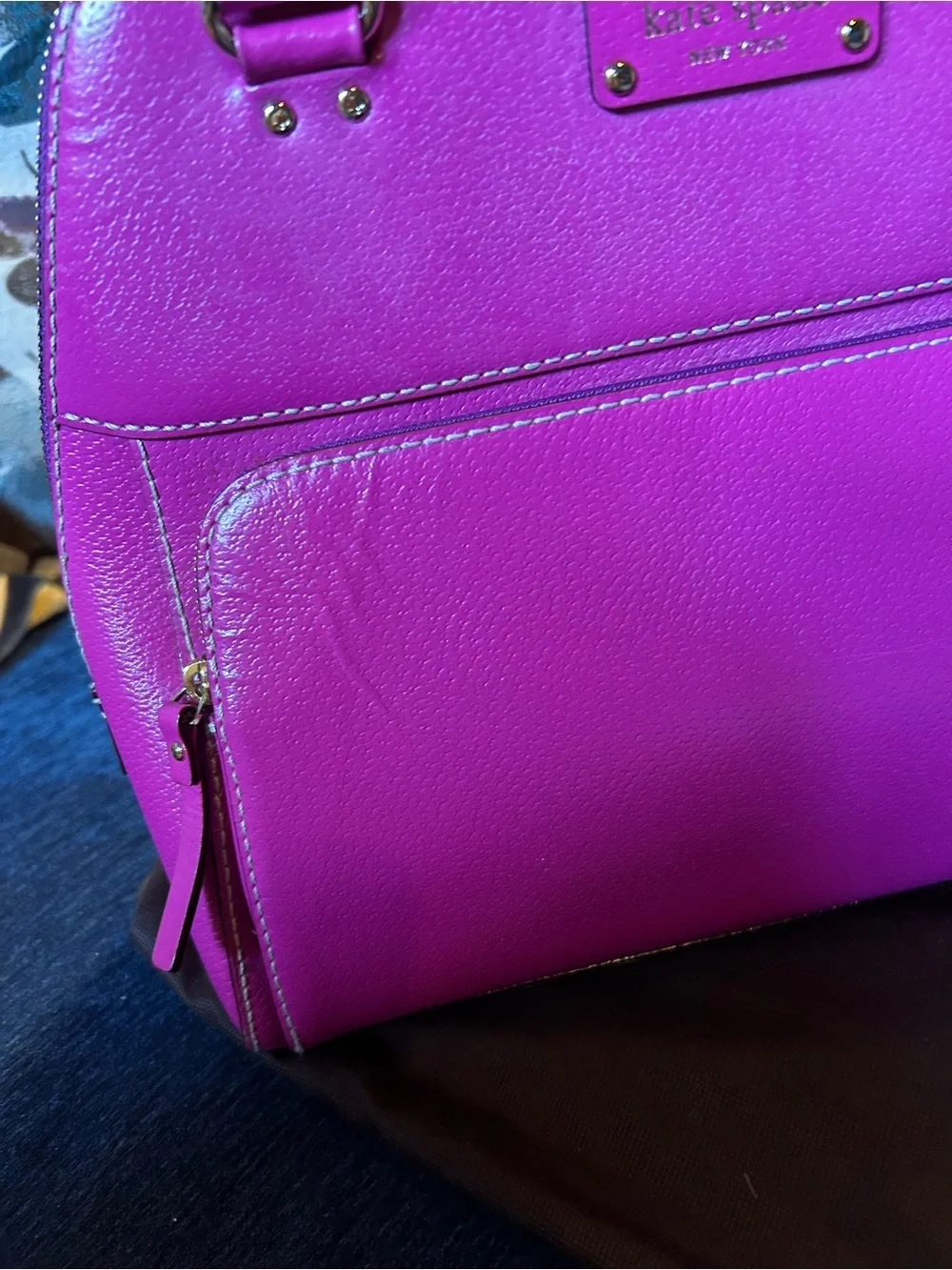 kate spade Magenta Wellesley Maeda Leather Dome Satchel with Gold Hardware